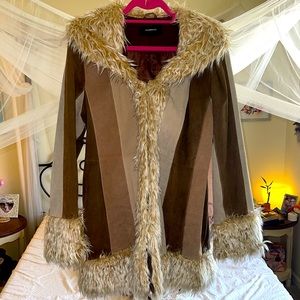 Stunning vintage suede leather coat with faux fur